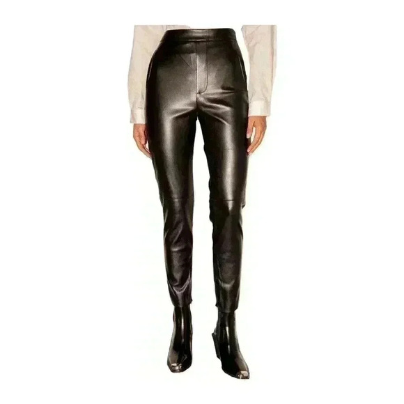 Lulus Keep Your Stride Black Vegan Leather Trouser Leggings Ankle Length SIZE-M - Picture 1 of 13